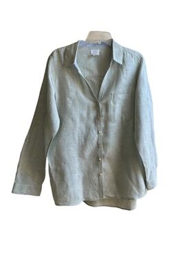 Sigrid Olsen 100% Linen Long Sleeve V Neck Button Front Blouse L *Read*